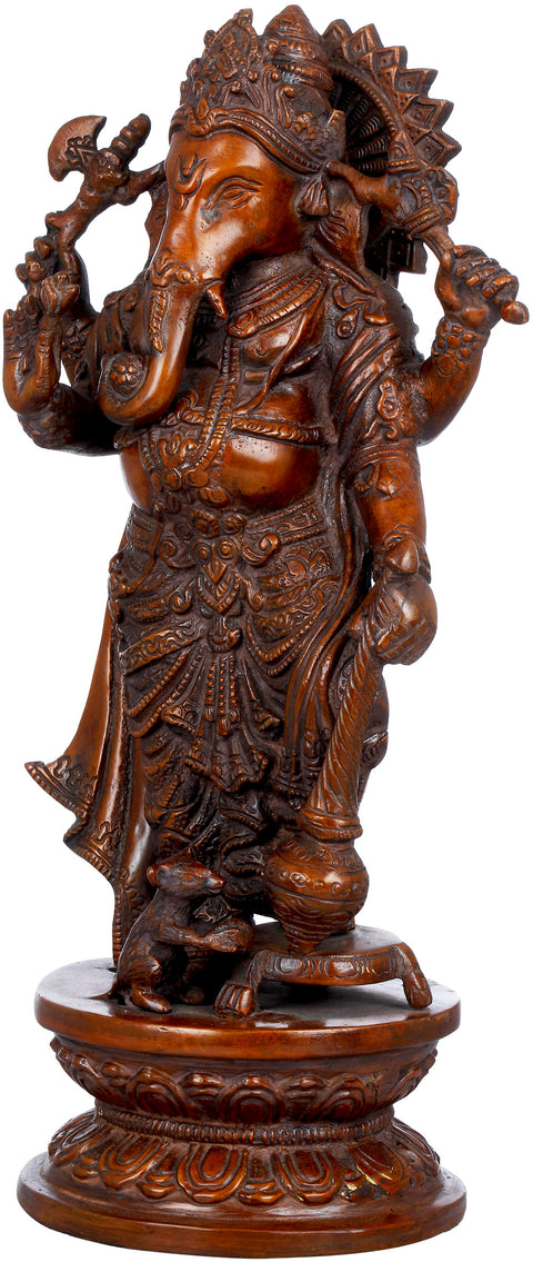 12" Standing Ganesha with Mace In Brass | Handmade | Made In India