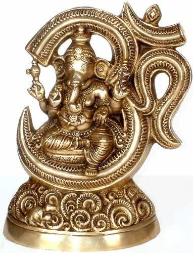 15" Ganesha Idol with Aum Handmade Brass Statue for Pooja
