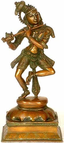 15" Krishna Brass Statue - Lord of Music and Dance Handmade