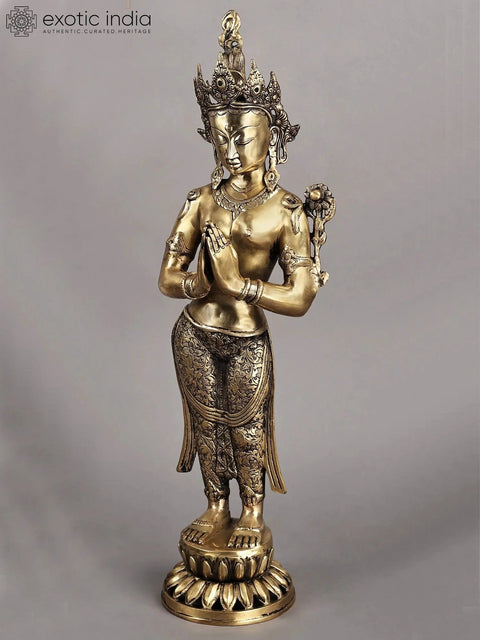 30" Large Size Namaste Tara Tibetan Buddhist Deity Brass Statue | Made in India