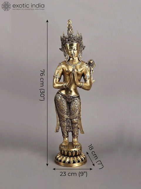 30" Large Size Namaste Tara Tibetan Buddhist Deity Brass Statue | Made in India