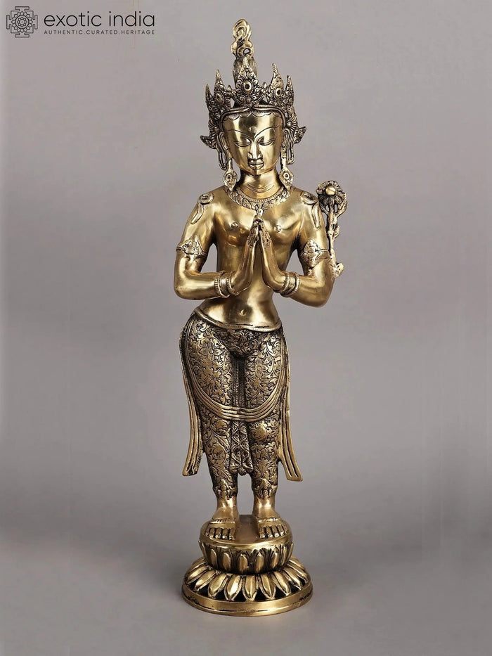 30" Large Size Namaste Tara Tibetan Buddhist Deity Brass Statue | Made in India