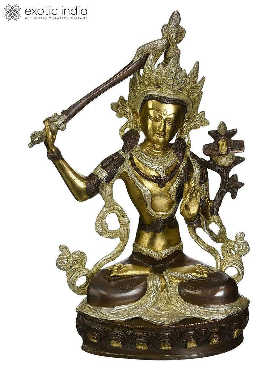 12" Handmade Manjushri Bodhisattva Brass Statue for Pooja