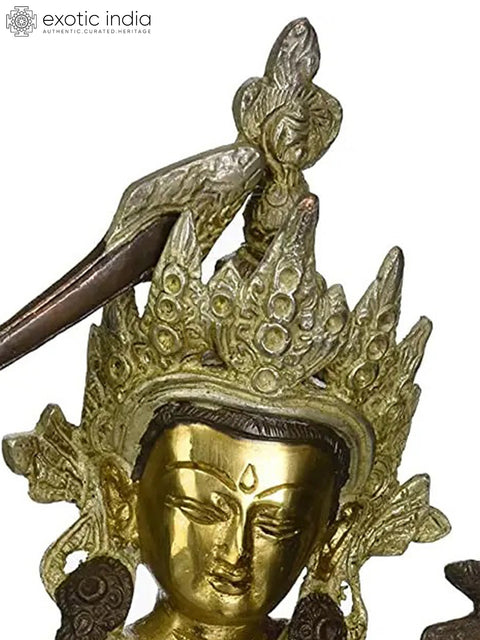 12" Manjushri - The Bodhisattva of Wisdom (Tibetan Buddhist Deity) In Brass | Handmade | Made In India