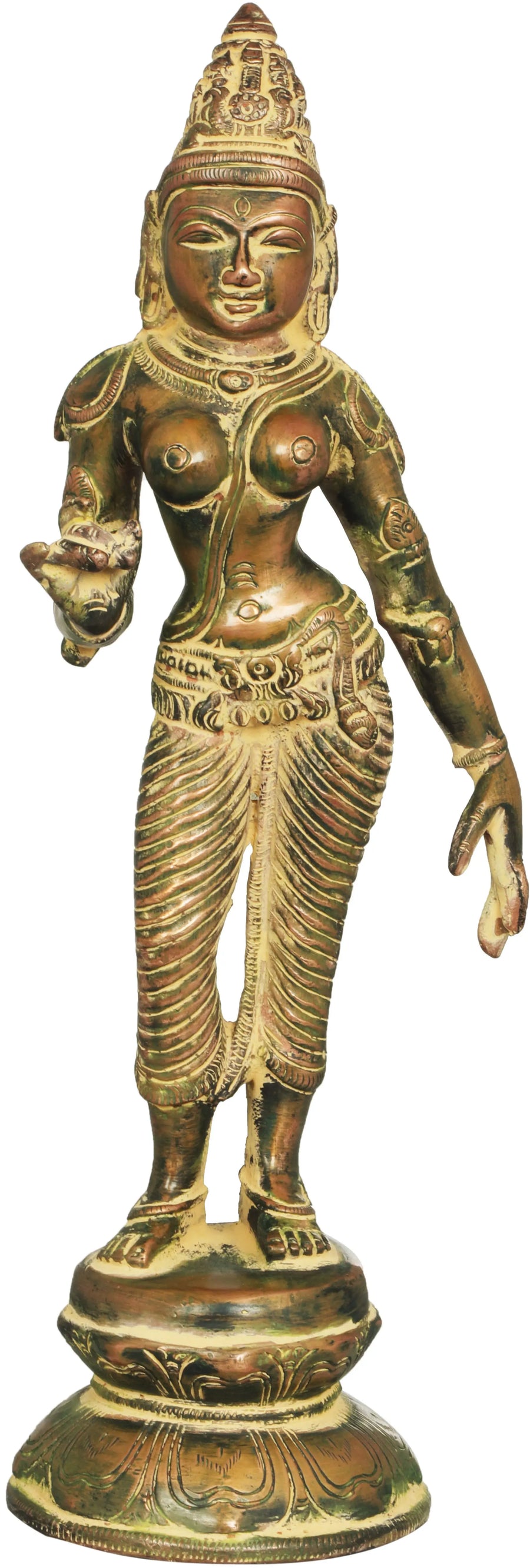 9" Standing Parvati Brass Statue Handmade