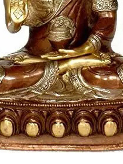 14" The Blessing Buddha with Ashtamangala Carved on His Robe In Brass | Handmade | Made In India