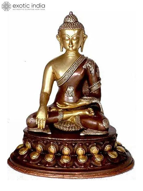 13" Handmade Buddha Bhumisparsha Mudra Brass Statue