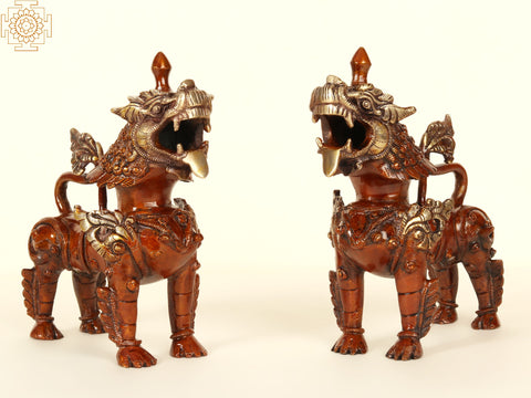 7" Brass Temple Lions (Pair)