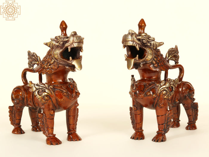 7" Brass Temple Lions (Pair)