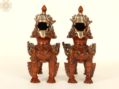 7" Brass Temple Lions (Pair)