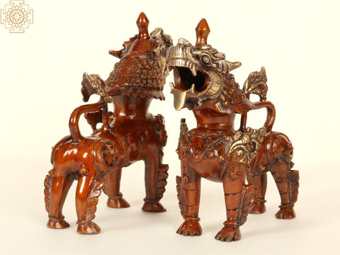 7" Brass Temple Lions (Pair)