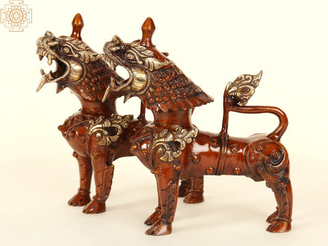 7" Brass Temple Lions (Pair)