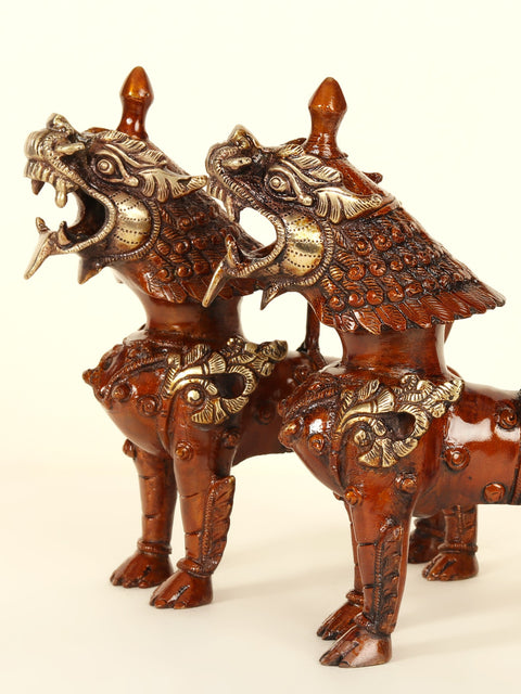 7" Brass Temple Lions (Pair)