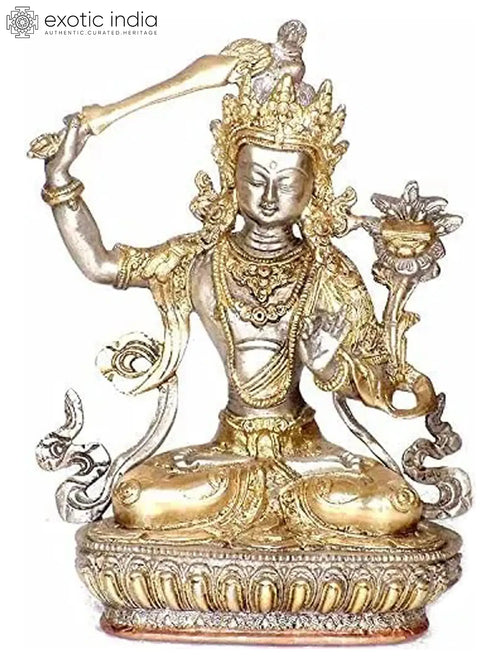 8" Handmade Manjushri Tibetan Buddhist Brass Statue