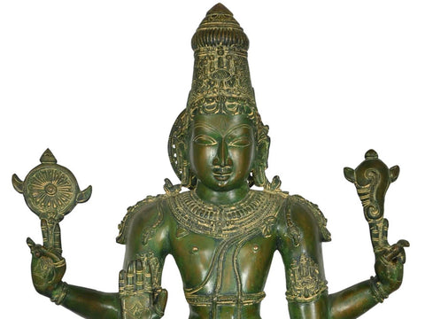 37" Large Lord Vishnu Statue in Brass | Handmade | Made in India