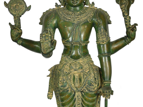 37" Large Lord Vishnu Statue in Brass | Handmade | Made in India