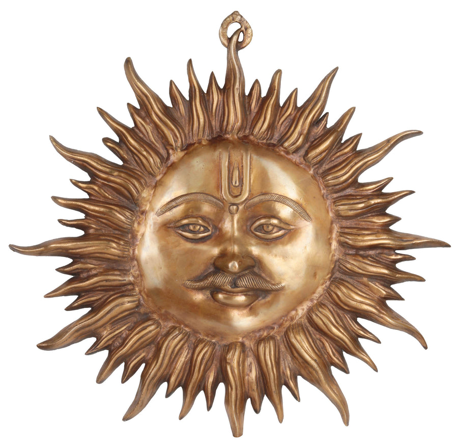 22" Brass Sun Wall Hanging - Auspicious Handmade Home Decor