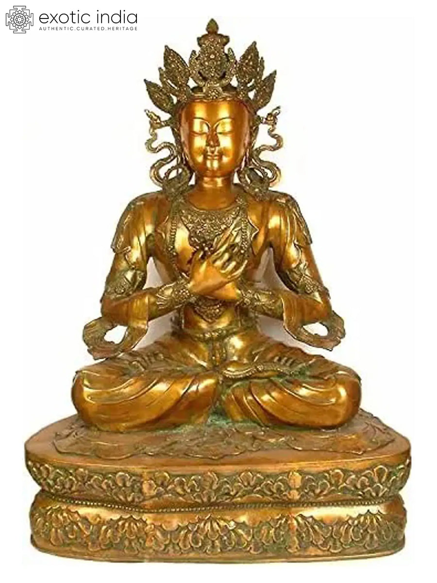 40" Large Crowned Buddha Brass Statue Handmade