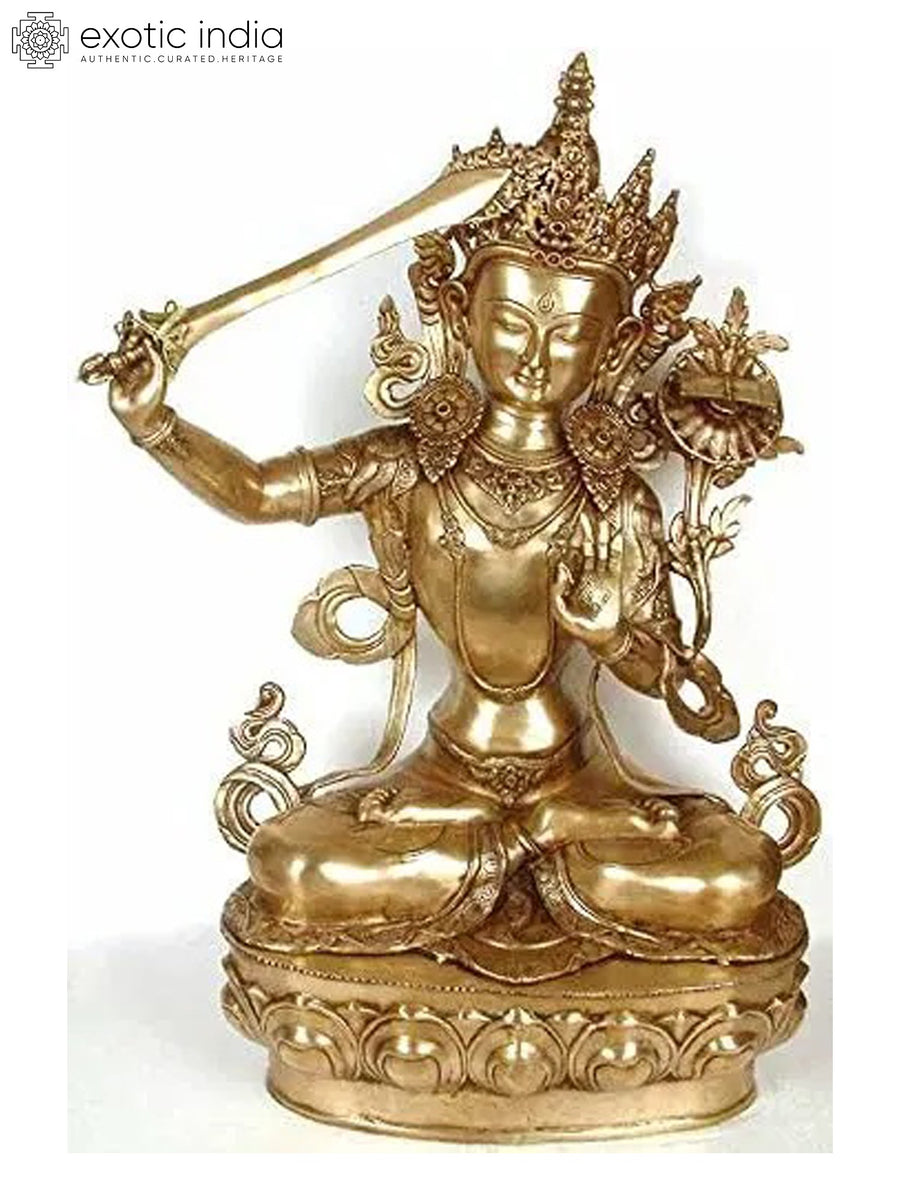 Large Manjushri Handmade Brass Statue - Bodhisattva of Transcendent Wisdom