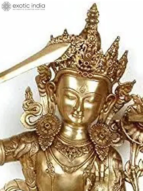Large Manjushri Brass Statue - Bodhisattva of Transcendent Wisdom (Tibetan Buddhist Deity)