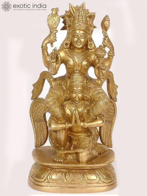8" Garudasana Vishnu Handmade Brass Statue for Home Decor