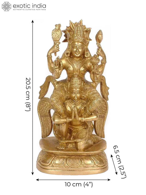 8" Garudasana Vishnu Brass Sculpture | Handmade | Made in India