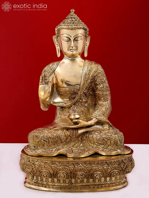 12" Blessing Buddha Brass Sculpture Handmade Buddhist Statue