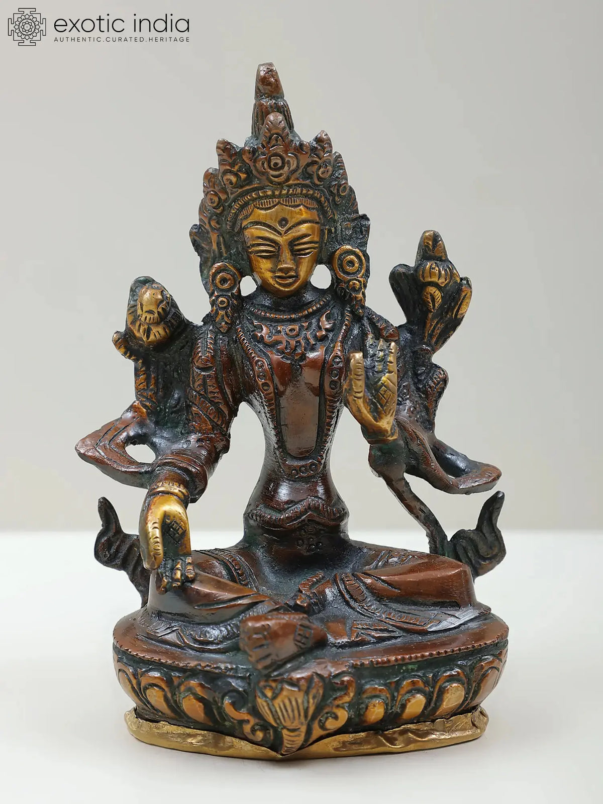 5" Green Tara Handmade Brass Statue - Buddhist Deity Idol