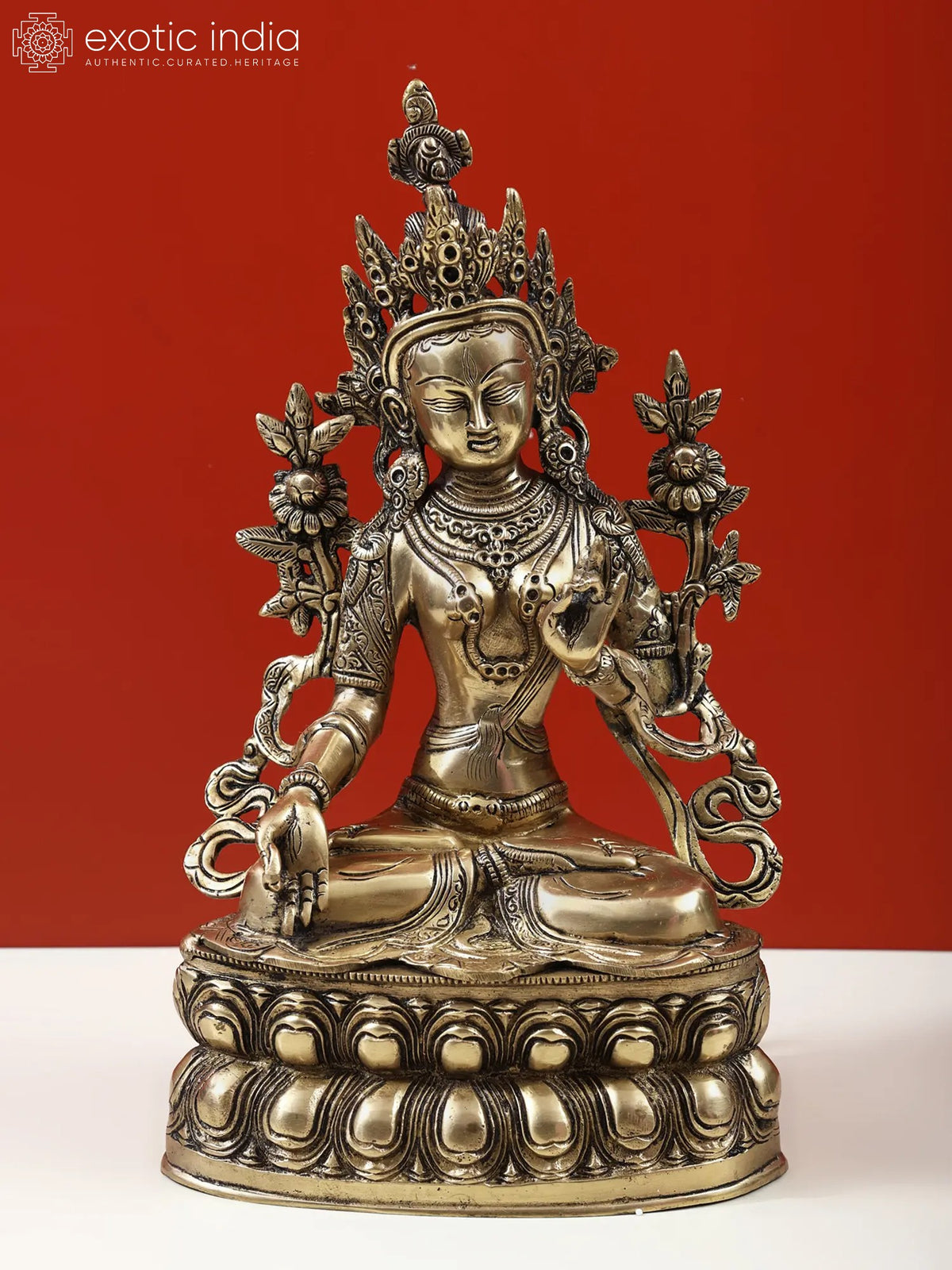 14" White Tara Tibetan Buddhist Brass Statue for Pooja