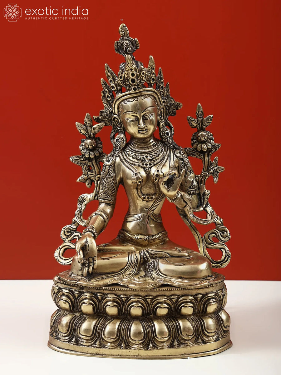 14" White Tara Tibetan Buddhist Brass Statue for Pooja