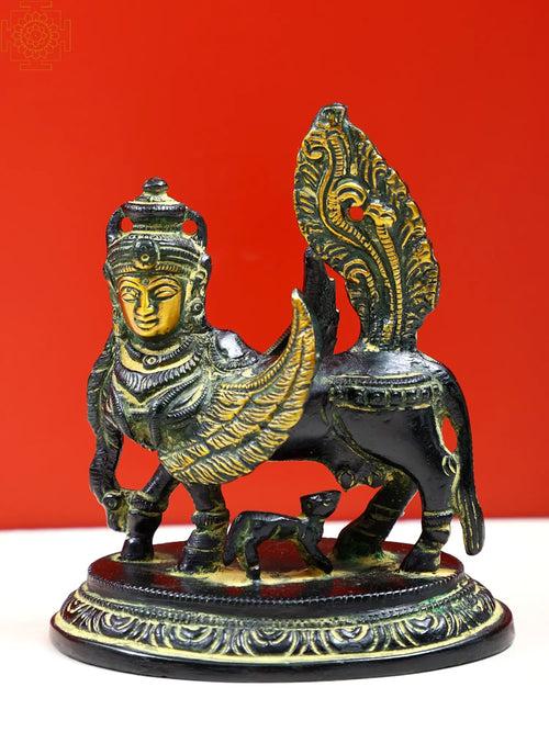 4" Handmade Brass Kamadhenu Cow Statue for Home Decor