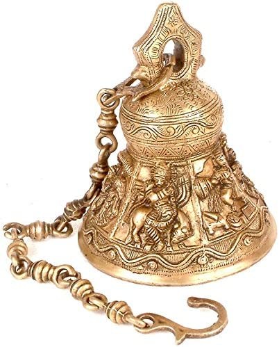 24" Brass Hanging Ritual Bell Lord Krishna Six Images Handmade