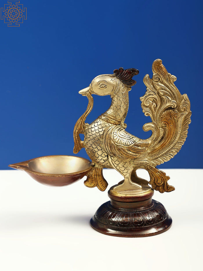 8" Handmade Peacock Mayur Brass Lamp for Home Decor