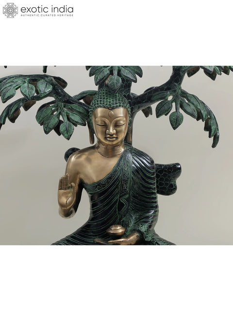 29" Large Size Buddha Under the Bodhi Tree In Brass