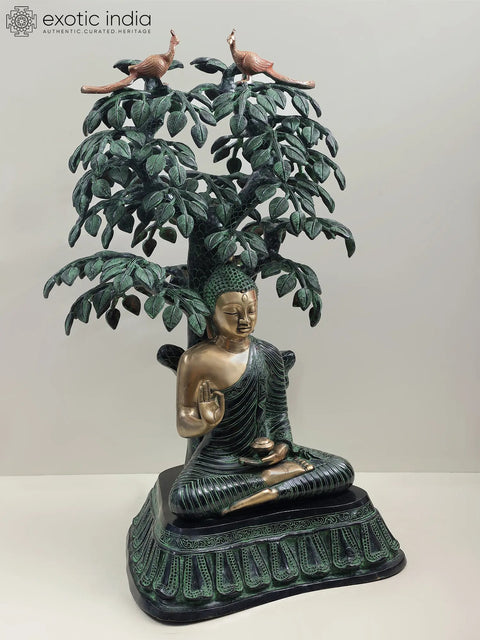 29" Large Size Buddha Under the Bodhi Tree In Brass