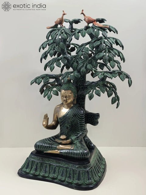 29" Large Size Buddha Under the Bodhi Tree In Brass