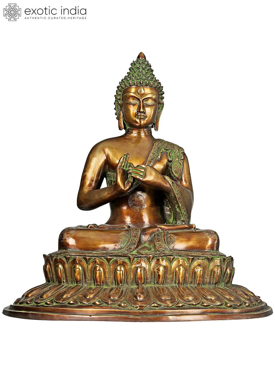 21" Handmade Lord Buddha Brass Idol in Padmasana Pose
