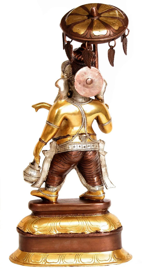 15" Brass Lord Ganesha Statue with Umbrella | Handmade | Made in India