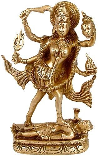 9" Goddess Kali Handmade Brass Statue for Pooja