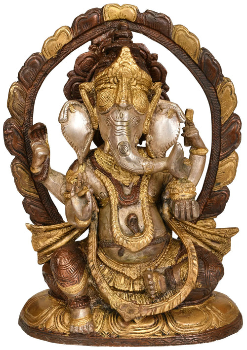 9" Handmade Ganesha Seated in Lalitasana Brass Statue