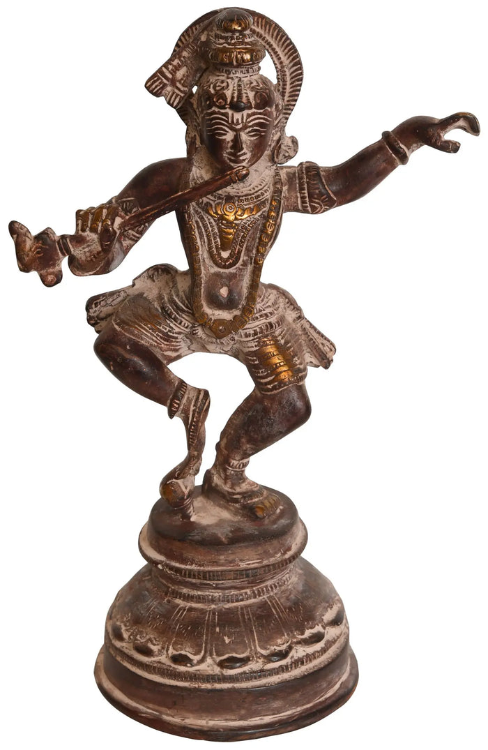 8" Dancing Krishna with Flute Handmade Brass Statue