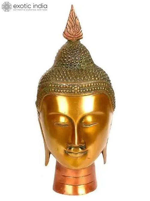 12" Buddha Head Brass Statue Handmade