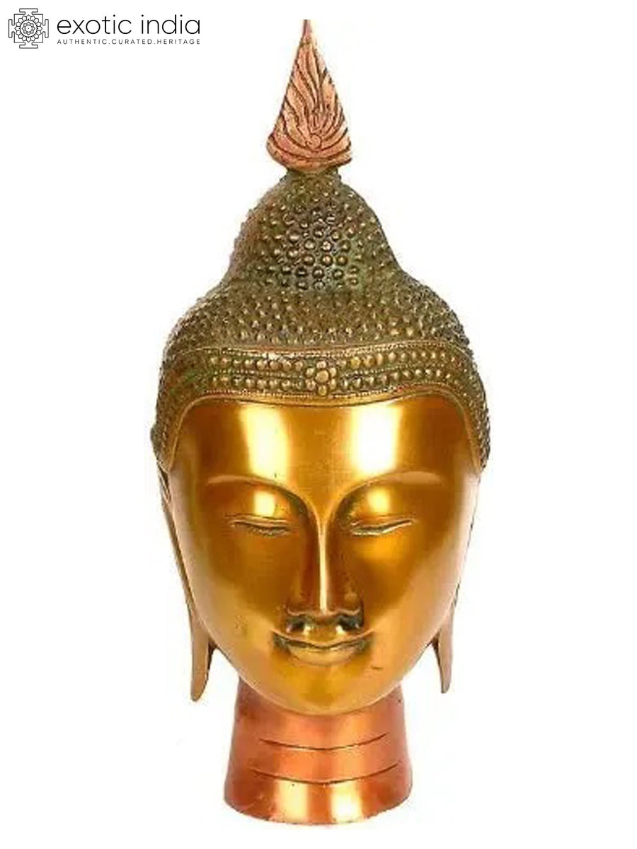 12" Buddha Head Brass Statue Handmade