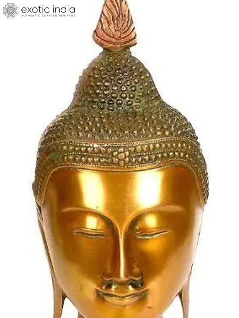 12" Buddha Head Brass Statue | Handmade | Made in India