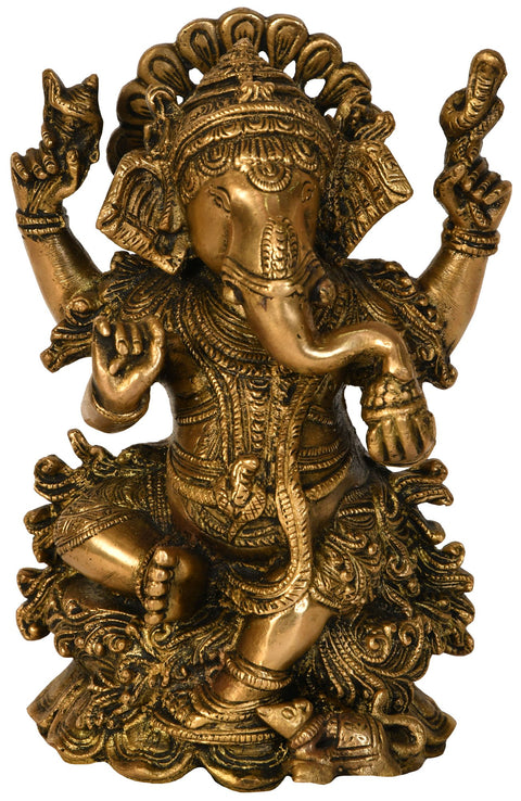 7" Kamalasana Ganesha In Brass | Handmade | Made In India