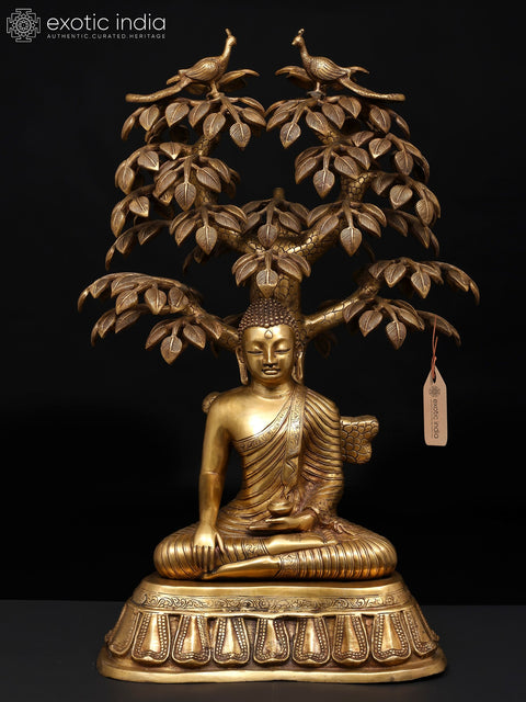 31" Large Nirvana Buddha Idol Under the Tree of Life | Handmade Buddhist Statue