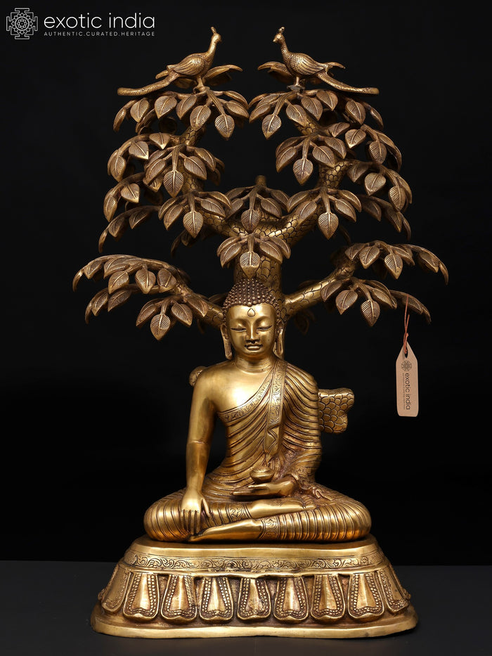 31" Large Nirvana Buddha Idol Under the Tree of Life | Handmade Buddhist Statue