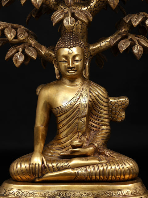 31" Large Nirvana Buddha Idol Under the Tree of Life | Handmade Buddhist Statue