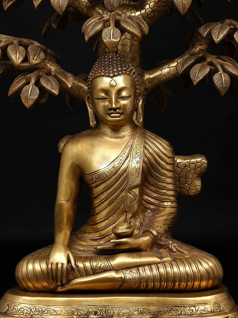 31" Large Size Nirvana Buddha Idol Under the Tree of Life | Handmade Buddhist Statue