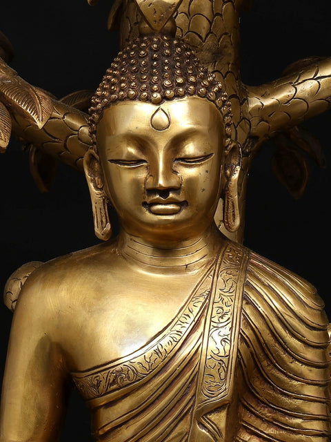 31" Large Size Nirvana Buddha Idol Under the Tree of Life | Handmade Buddhist Statue
